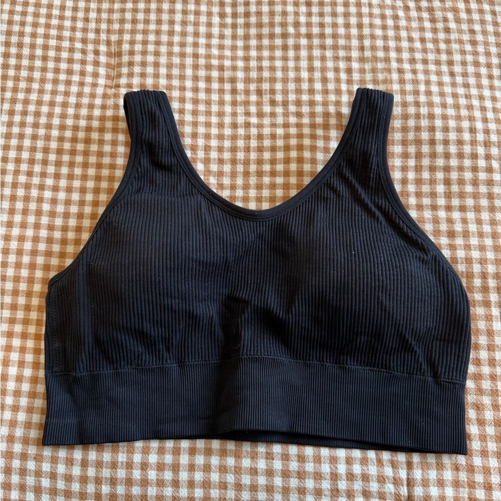 Aerie Black Ribbed Sports Bra